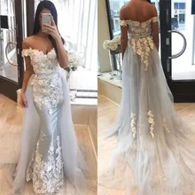 Платья для выпускного вечера с рукавами с открытыми плечами элегантные вечерние аппликация с русалкой Тюль Формальные Вечерние платья для женщин размера плюс