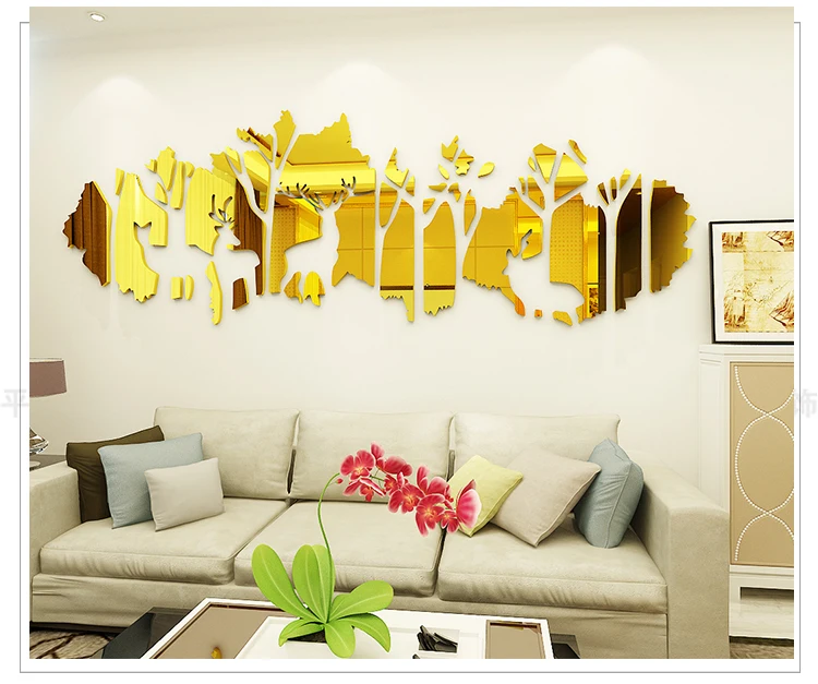 Large Forest Deer Mirror Wall Stickers