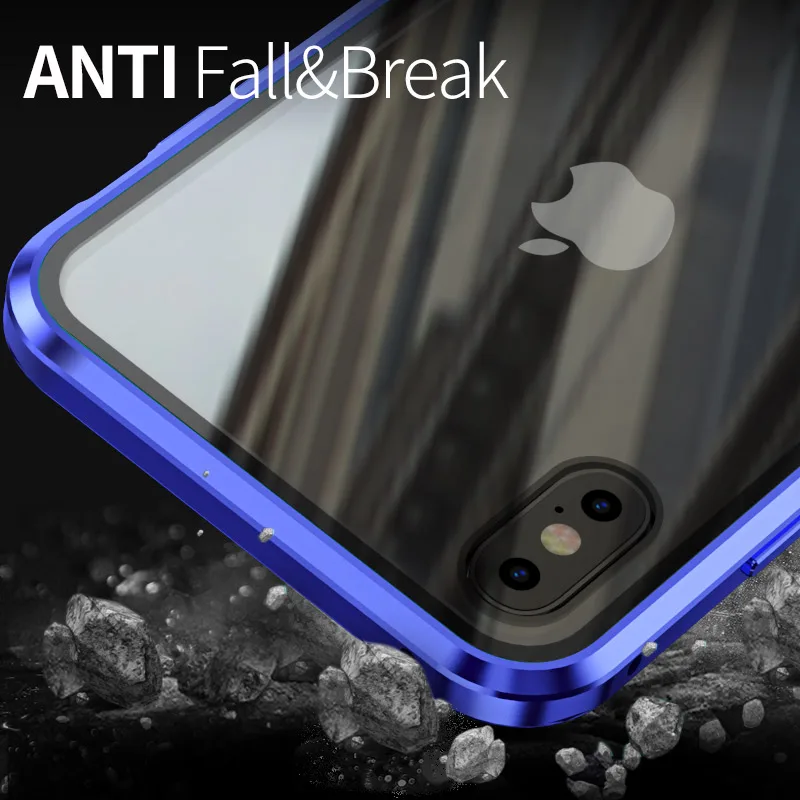 Чехол для Apple iPhone X XS MAX XR 8 7 6s Plus, анти-синий светильник, экран и заднее закаленное стекло 360, полная защита, металлический чехол