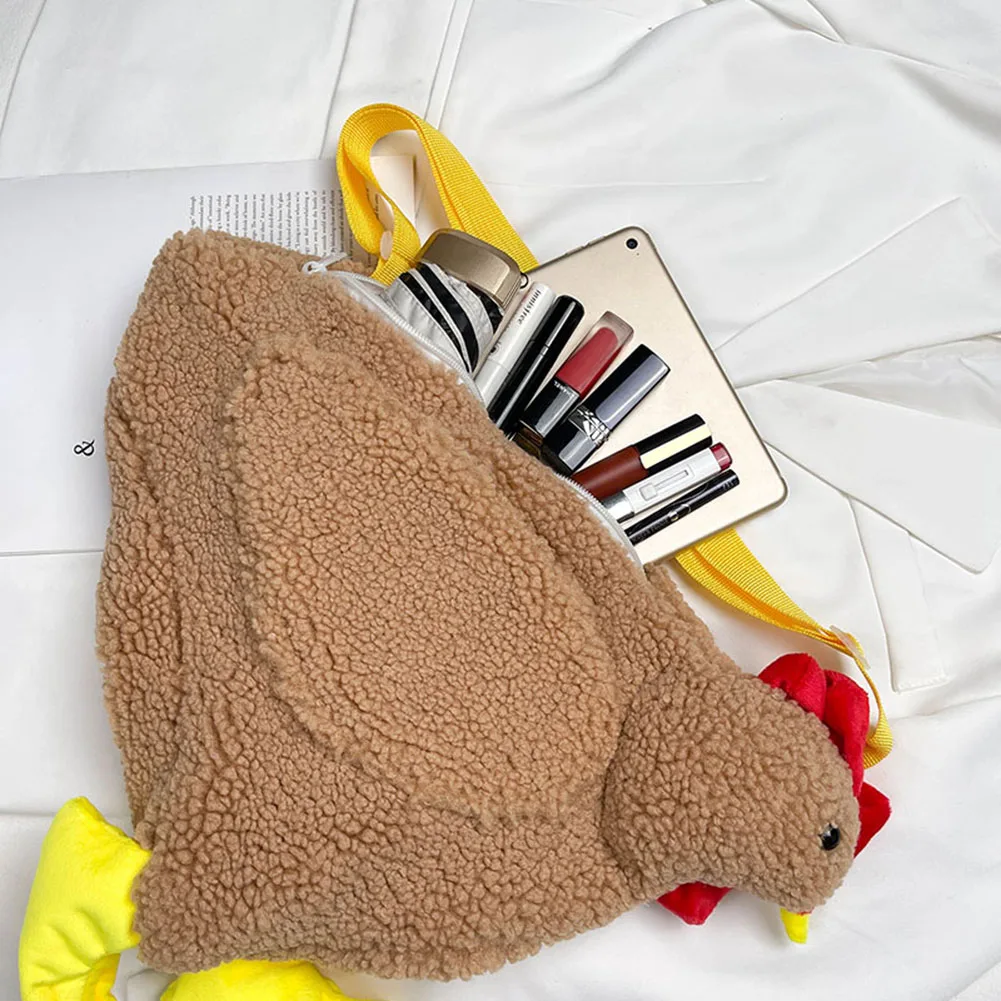 Women Shoulder Bag Hen Shape Plush Cute Cartoon Chicken Work Travel Satchel