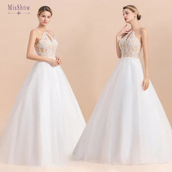 

Wedding Dresses 2020 Open Back Sleeveless Bride Gowns With Sweetheart Lace Appliques Plus Size Halter dresses Robe De Mariage