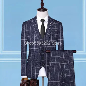 

2020 Season Wedding Suit Suit Dress Male Three-piece Set Leisure Small Suit Slim Fit Positive Fashion