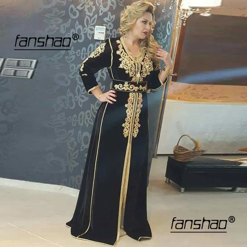Черное мусульманское длинное вечернее платье с золотым кружевом винтажное марокканское платье-кафтан в Дубае с длинными рукавами торжественное платье вечернее платье