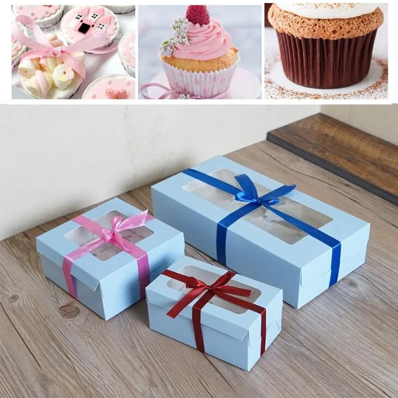 Size:16*16*7.5cm 10pcs/lot Kraft Paper Cake Box With Clear Window Cupcake for Birthday Party Use | Дом и сад
