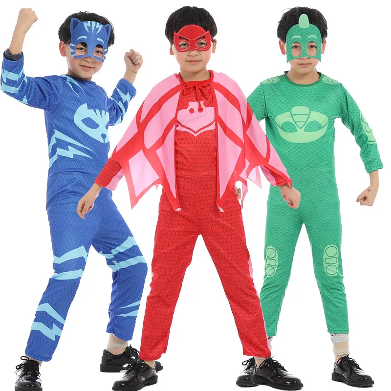 

Free Shipping Children Masked Pajamas Little Hero Costume Boy Girl Jumpsuit Cloak Mask Halloween Birthday Party Carnival