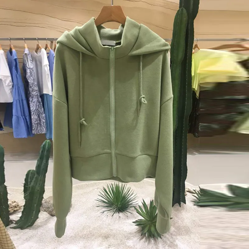 

2019 Fall Vests New Women Solid Color Zipper Drawstring Hooded Vests Zip-up Women Clothing Sweatshirts Women