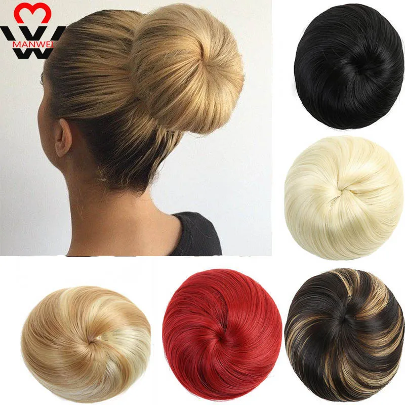 

MANWEI Synthetic Hair High Temperature Fiber Chignon Brown Color Hair Bun Pad Donut Chignon Rubber Band Hairpieces