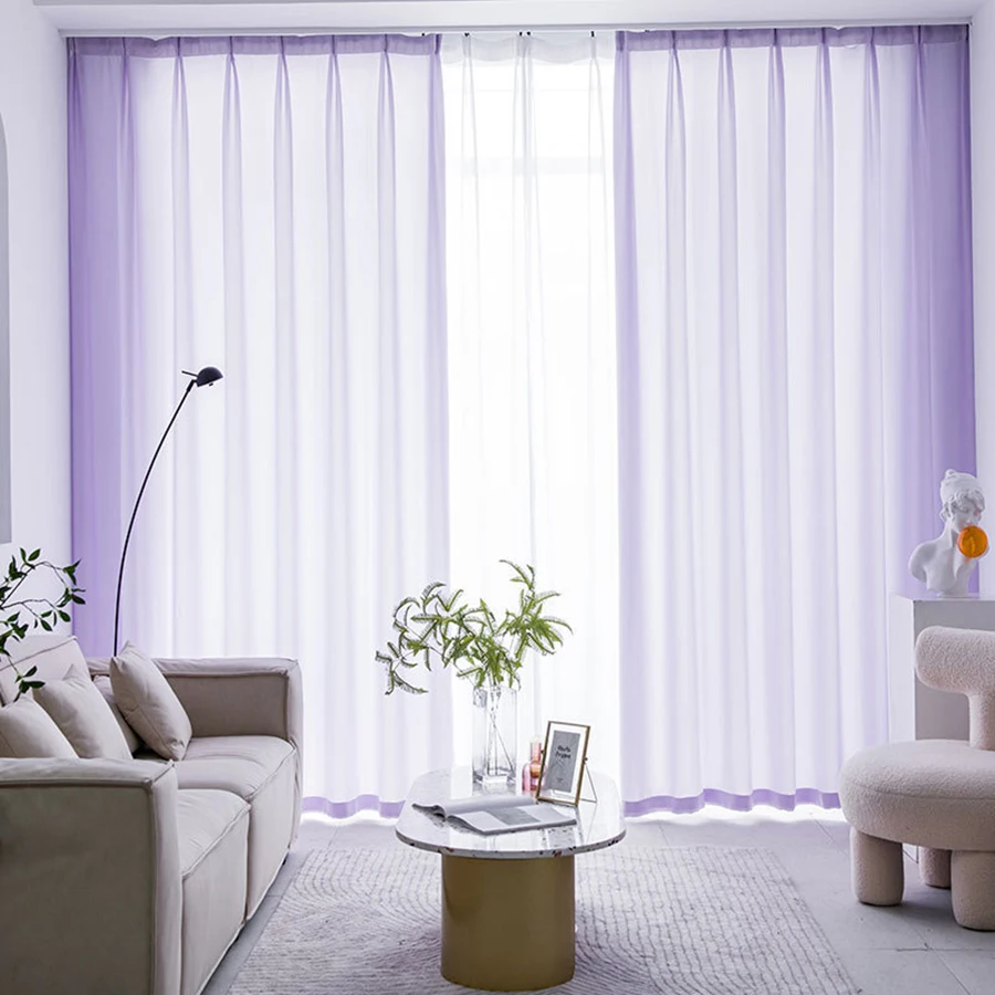 Lilac Purple Translucent Velvet Satin Tulle Fabrics Bedroom White High-Precision Half Shade Voile Curtains For Living Room #5 outdoor curtains