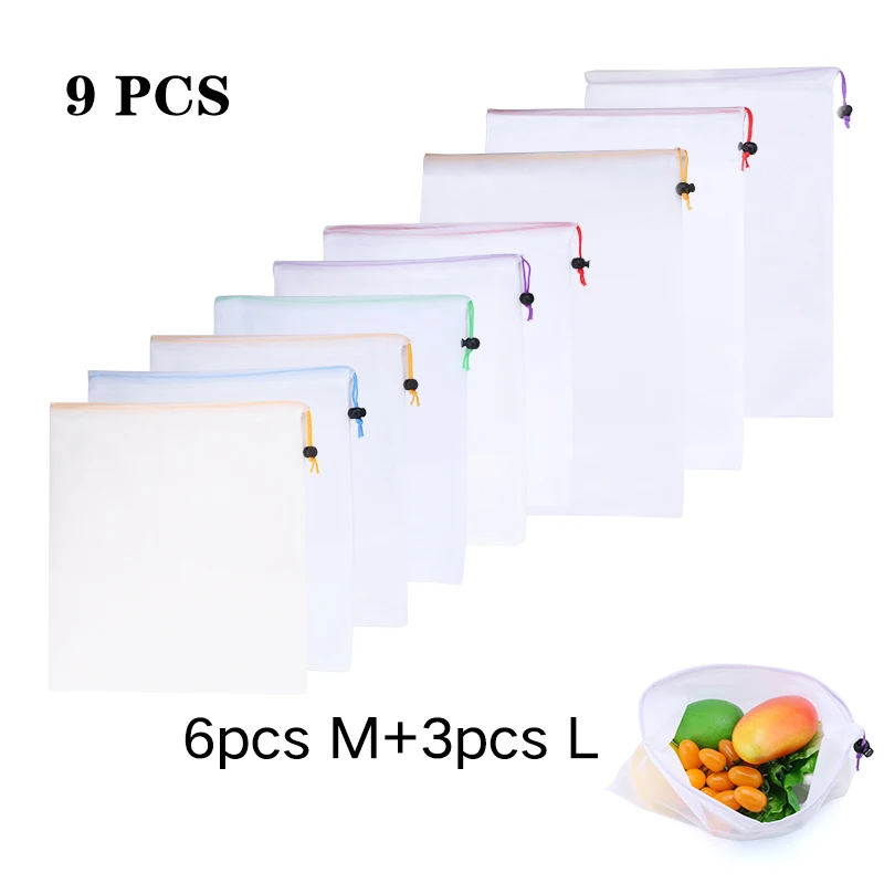 Reusable Mesh Produce Bags - Washable Eco-Friendly Storage for Groceries, Toys, and More - Set of 3/9/15 Pieces