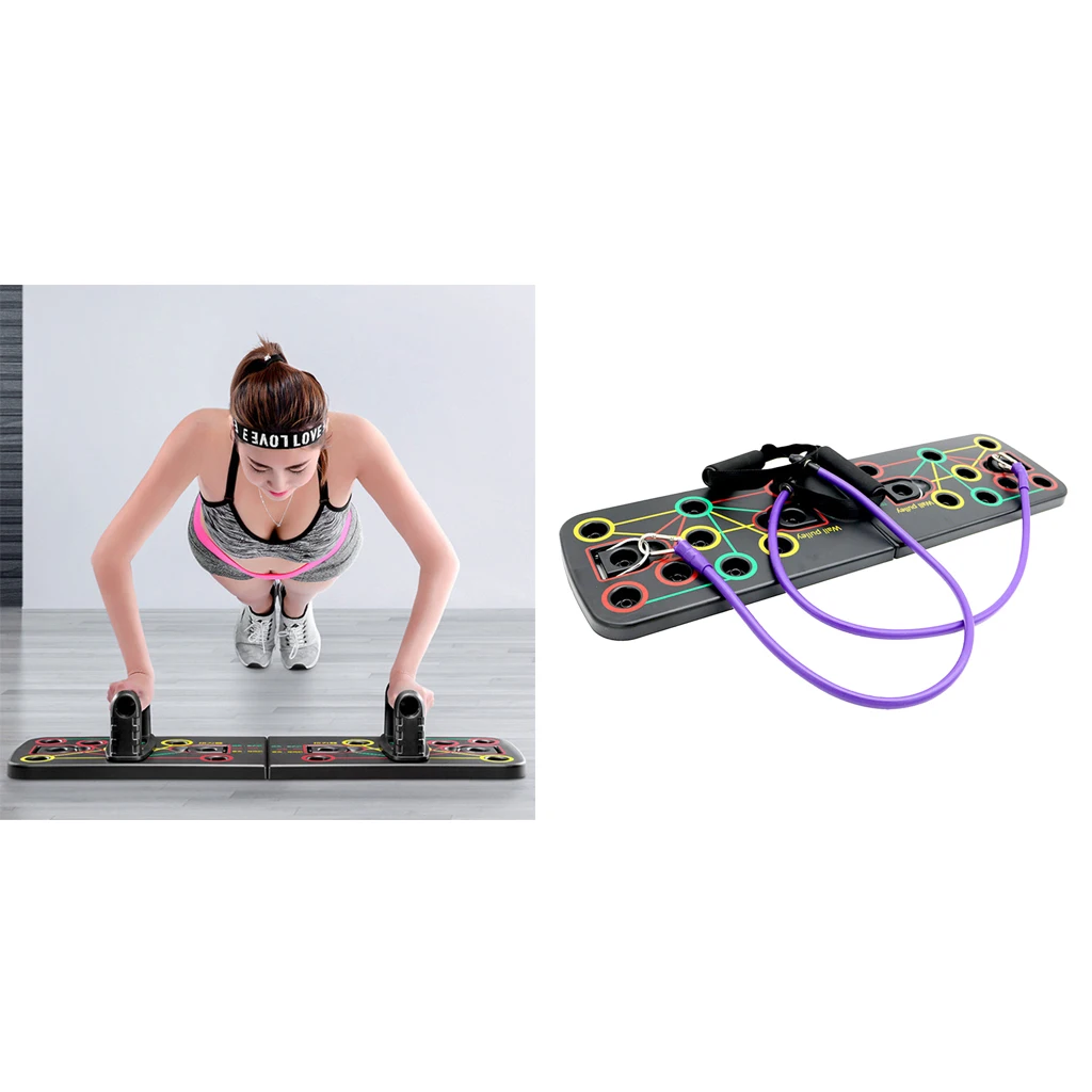 Portable Push-up Board Workout Kit Foldable Push Up Stands Home Gym Muscle Training Fitness Equipment w/ Tension Rope & Handles