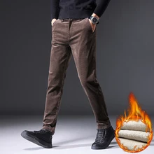 DIMI Trousers High Quality Brand Clothing 28-40 Winter New Warm Fleece Corduroy Pants Men Casual Plus Size Velvet Brown