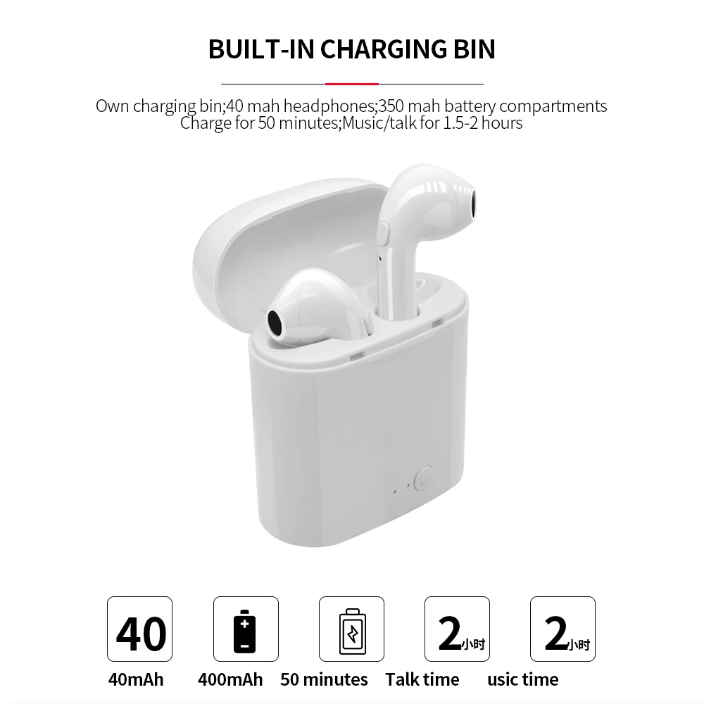 

i7s tws bluetooth earphone stereo earbud bluetooth headset with charging pod wireless headsets for all smart phone