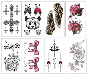 

8pcs Temporary Tatoo Fake Tattoo Sticker Waterproof Tatto Tattoos Cross Rose Flower Panda Tatouage Flash For Women Girl Men