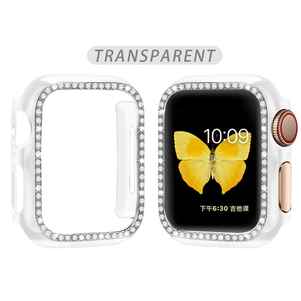 Чехол-бампер с алмазами защитный чехол для Apple Watch Cover Series 5 4 3 2 1 38 мм 42 мм чехол s для Iwatch 5 4 40 мм 44 мм аксессуары для часов - Цвет: Transparent