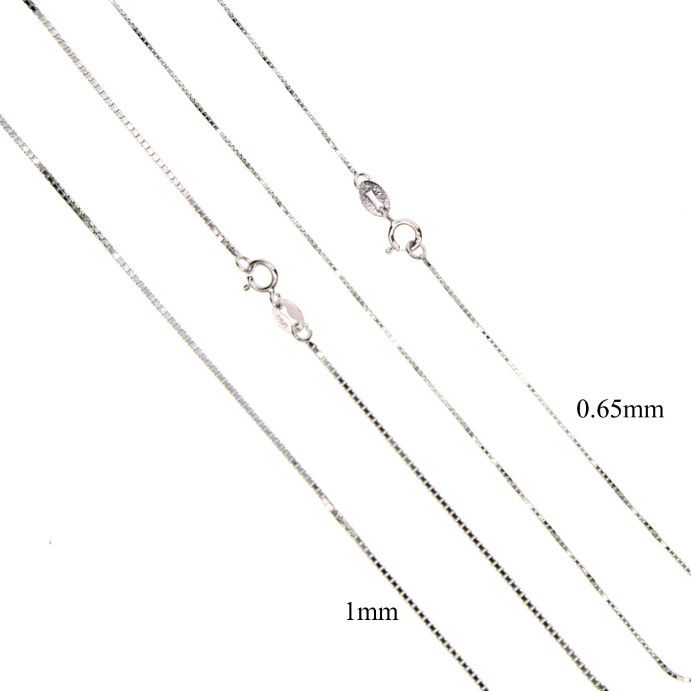 35cm-80cm 0.65mm Thin Real 925 Sterling Silver Gold Color Slim Box