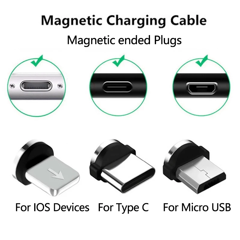 Magnetic Tips Universal Round Cable Micro USB Type C Magnet Replacement Parts Mobile Phone Dust Plug magnetic cable adapter magnetic charging adapter