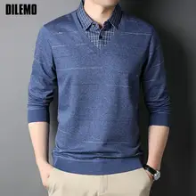 

Top Grade Fake Two New Fashion Designer Brand Collared Knit Pullover Sweater Preppy Casual Collaree Jumper Autum Men Clothing