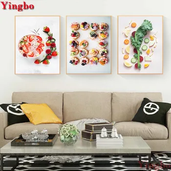 

3 Panel 5D DIY Diamond Painting Kitchen Bread Food Cross Stitch beads Mosaic Rhinestones Embroidery Diamond round/square drill