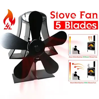 

Low Noise Fireplace Fan Home Efficient Heat Distribution Aluminum Burner Heat Powered Stove Fan 5 Blades Ventilation Device