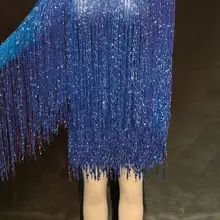 Модная одежда с длинным рукавом Прозрачная полный платье с бахромой единого дизайна для Для женщин сексуальная облегающая одежда короткое платье; бар танец платье с кисточками YOUDU
