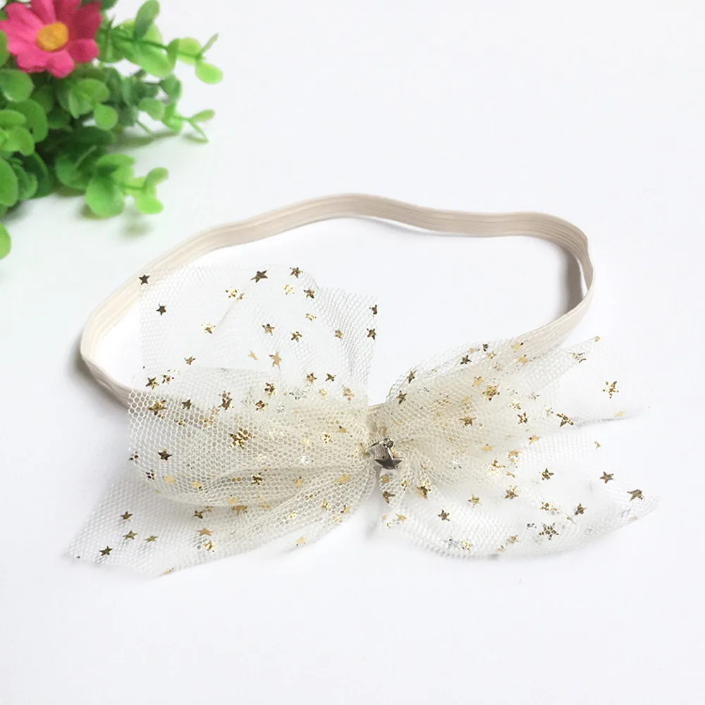 Baby Girl Headbands Princess Lace Gauze Bowknot Starry Sky Headband Elastic Hairband Haarband Baby Girl Clothes Diadema Bebe