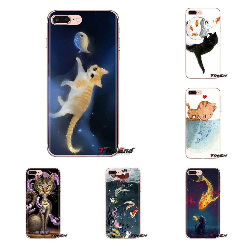 For Samsung Galaxy J1 J2 J3 J4 J5 J6 J7 J8 Plus 2018 Prime 2015 2016 2017 Cats And Fish Cartoon Animals TPU Transparent Bag Case |