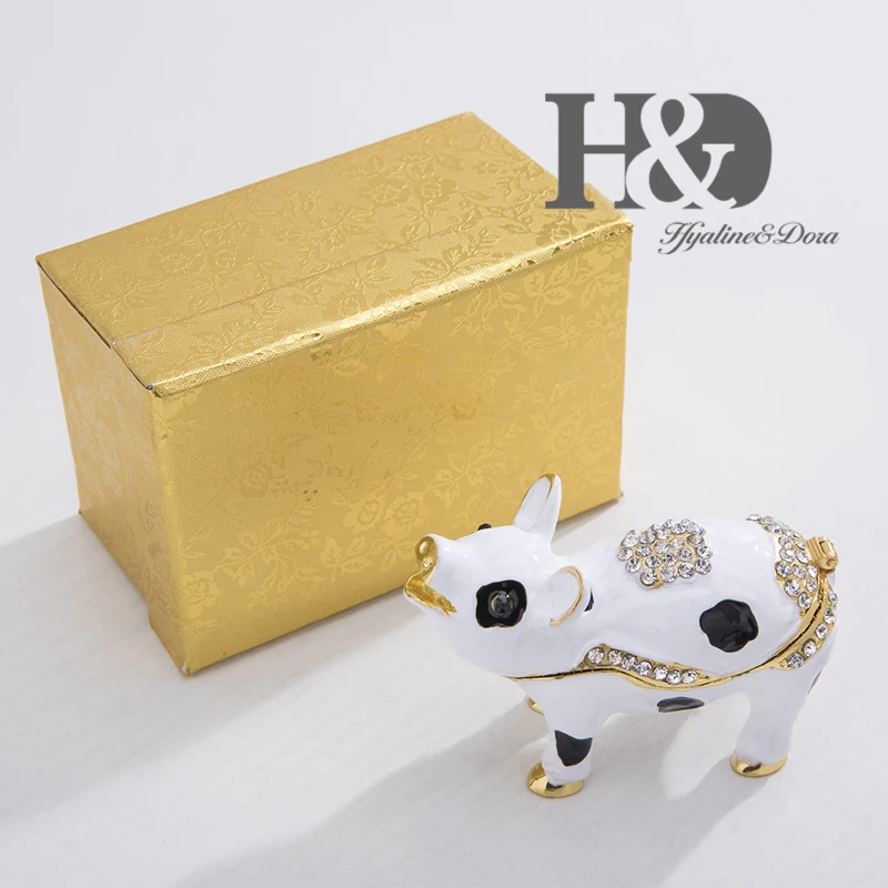 H& D ручная роспись эмаль пятнистая свинья металлический брелок-коробка кристалл Bejeweled фигурка животного ювелирные изделия коллекционное украшение Рождественский подарок