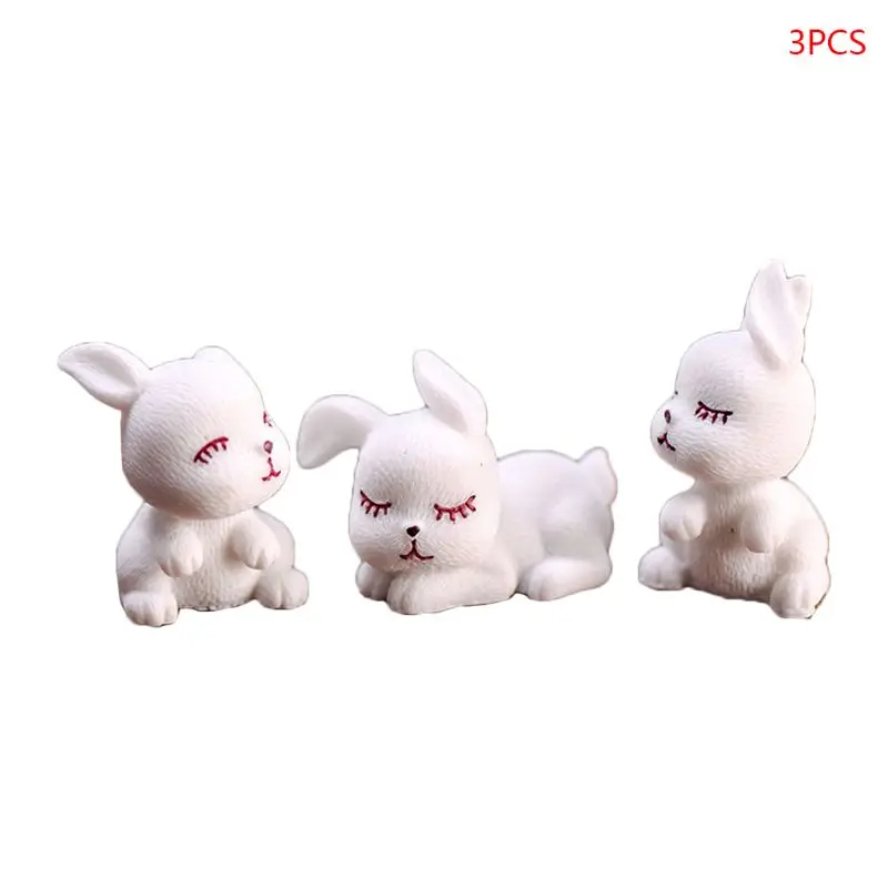 3Pcs/Set Modeling Cute Moe Rabbits Resin Figurine Home Garden Ornament Micro Landscape Craft Plant Pot Fairy DIY Decor