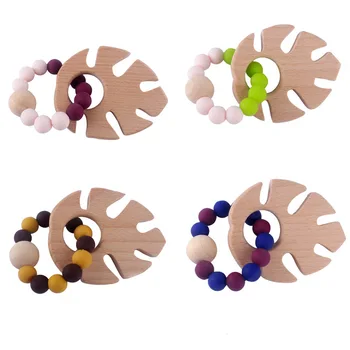 

Baby Teether Bracelet Teething Toys Chew Bite Newborn Teeth Care Beads Jewelry Pain Relief Silicone Wood Rings Infant Supplies