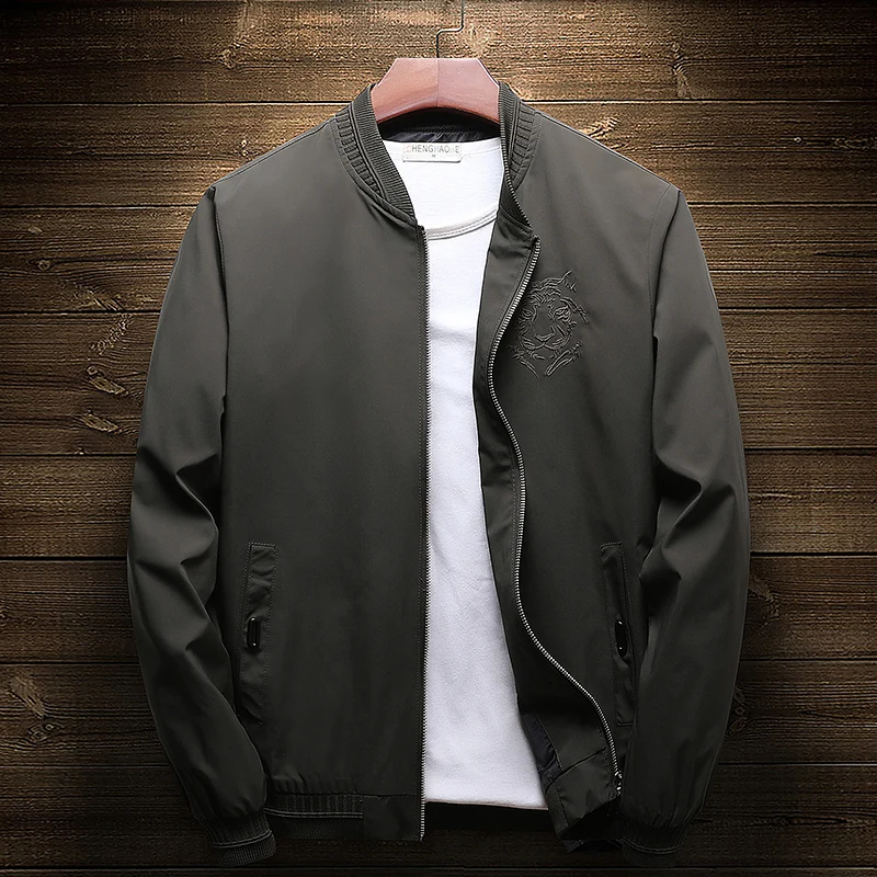 Новая мужская куртка-бомбер на молнии для мужчин, брендовая одежда, повседневная мужская куртка, пальто, Качественная верхняя одежда с вышивкой, Мужская черная, 8888