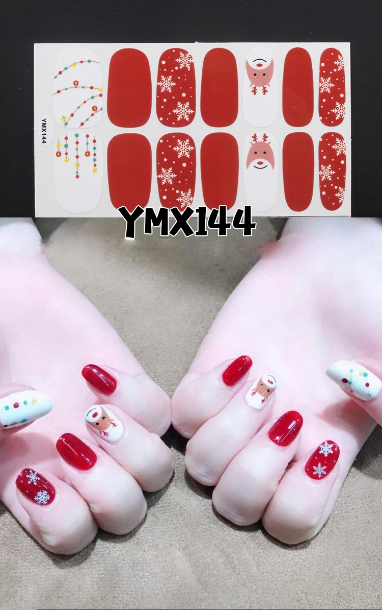 YMX144 14 насадок/набор, полное покрытие, наклейки для ногтей, обертывания, Рождественский дизайн, сделай сам, наклейки для нейл-арта, простые наклейки, самоклеющиеся, маникюр, зеленый, синий - Цвет: YMX144