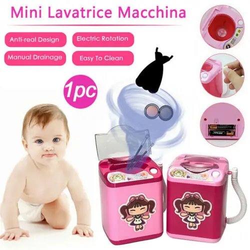 Pudcoco Cleaner Toy Wash Housekeeping Toys Mini Electric Washing Machine Dollhouse Toy Useful Wash Makeup Brushes Cosmetic
