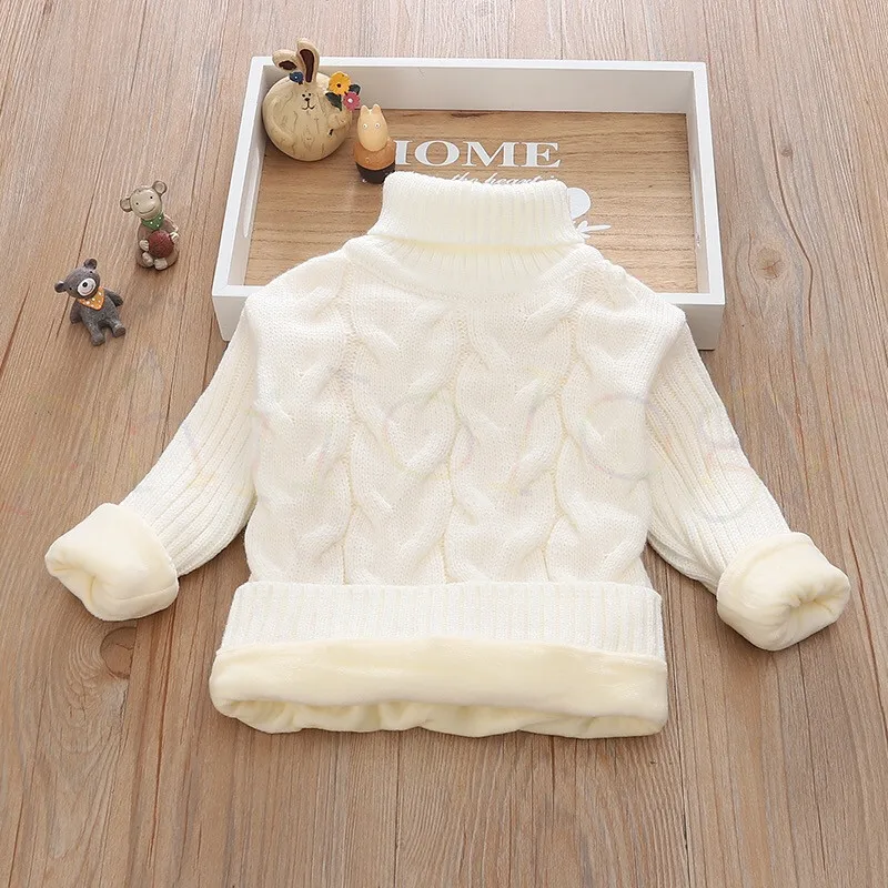 plush white A WENDYWU/От 2 до 8 лет однотонные зимние плотные трикотажные рубашки с высоким воротником для мальчиков и девочек однотонный пуловер с высоким воротником - Цвет: plush white A