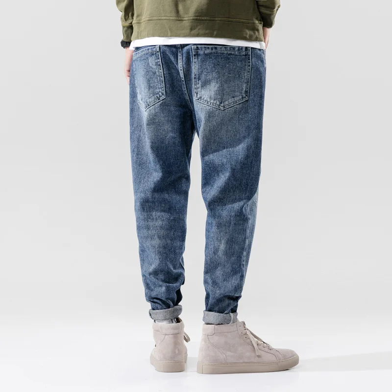 Fashion Streetwear Men Jeans Autumn Winter Denim Cargo Pants Harem Trousers Small Bottom Embroidery Loose Fit Hip Hop Jeans Men
