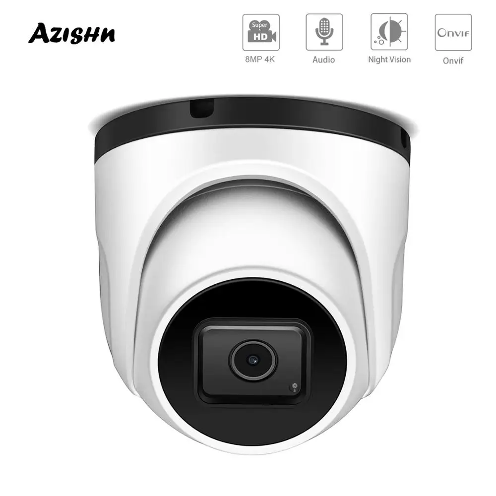 AZISHN Антивандальная Купольная IP-камера H.265 + 4K 8 Мп SONY IMX415 POE металлическая