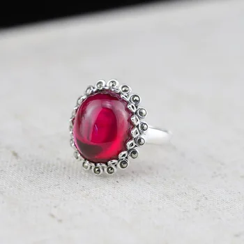 

Character silver product new women's elegant fashion sunflower S925 stone openings on the red corundum marseille ring