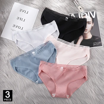 

Solid Color Simple Panties Woman Sexy Cotton Briefs Girls Underwear Antibacterial Panty New knickers Set 3 Pcs/lot Dropshipping