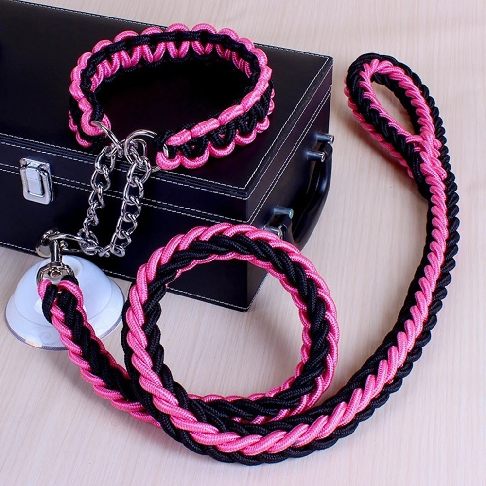 Двухрядное веревка большой Поводок для собак длиной Модернизированный с цветным воротником стереотипный поводок Выдвижной автоматический поводок для больших собак - Цвет: pink black