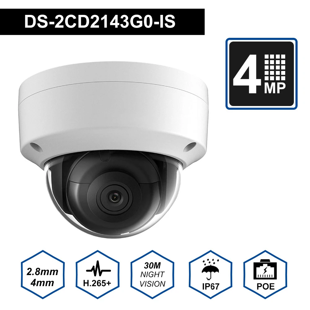 ENGLISH VERSION 2.8mm 4 MP HikVision DS-2CD2143G0-I Network Dome Camera h.265