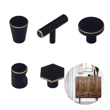 

Tiazza Brass Single Hole Small Knobs Handle Wardrobe Cabinet Drawer Furniture Cabinet Door Black Pulls