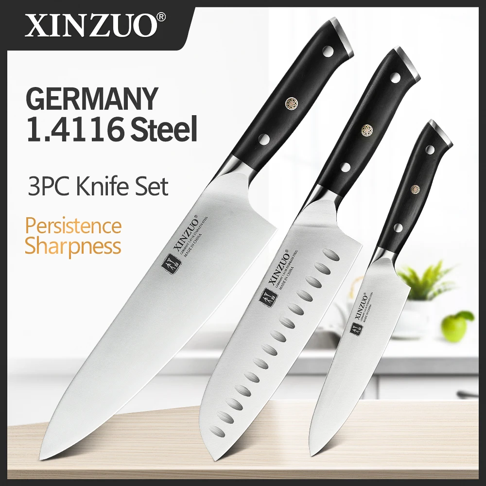 XINZUO 3 шт. шеф повар Santoku Многофункциональный кухонный нож набор Германия 1 4116 высокоуглеродистая Нержавеющая