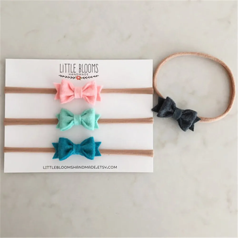 

1pcs Lovely Solid Handmade Non-woven Bow Headbands With Soft Elastic Nylon Hair Band Girl Children Boutique Hair Accessories