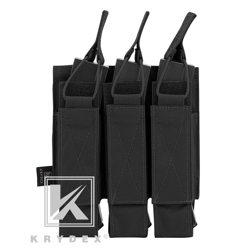 KRYDEX Tactical Modular Triple Magazine Pouch For Airsoft Hunting MOLLE Triple Open Top SMG Mag Carrier For MP5 MP7 KRISS BK