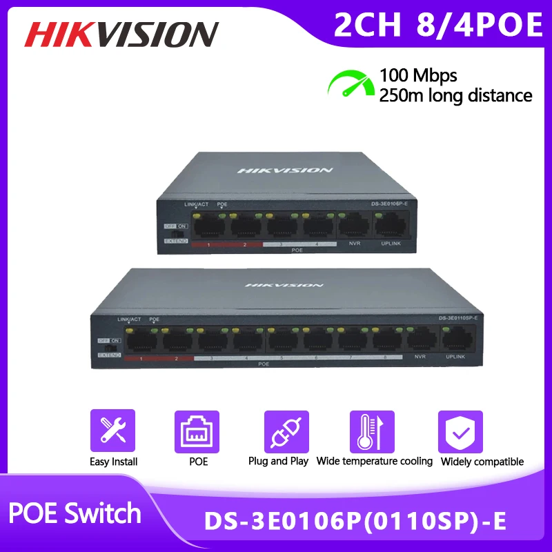 Hikvision 100 Мбит/с быстрый Ethernet неуправляемый переключатель с питанием по фотокамера