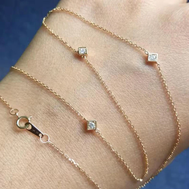 BAIHE Твердое 18 к желтое золото 0.09CT сертифицировано H/SI настоящие натуральные бриллианты круглой огранки для женщин трендовые ювелирные изделия Элегантные ожерелья