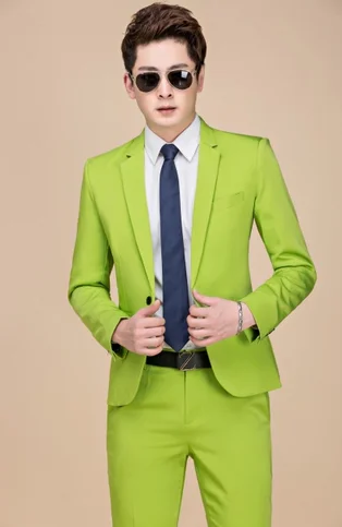 Green Новинка, мужские цветные модные свадебные костюмы, желтые, розовые, зеленые, синие, фиолетовые костюмы, пиджак и брюки, смокинги - Цвет: Green
