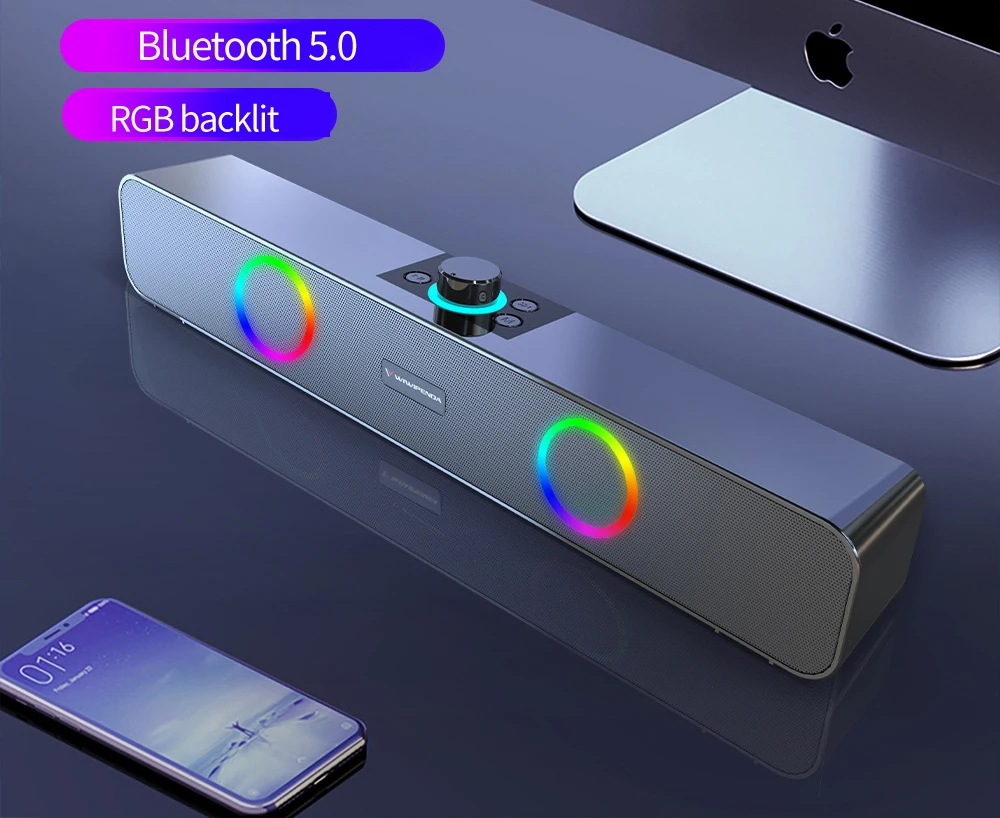 Bluetooth Speaker with RGB Backlit Portable Speaker Sound Portable Speakers for Home Desktop Laptop TF card USB AUX bluedio