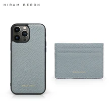 Hiram Beron Monogram Initials Pebble Pattern Card Wallet Case for Iphone 13 12 11 Pro Max Mobile Cover Gift for Birthday