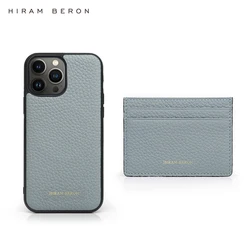 Hiram Beron Monogram Initials Pebble Pattern Card Wallet Case for Iphone 13 12 11 Pro Max Mobile Cover Gift for Birthday