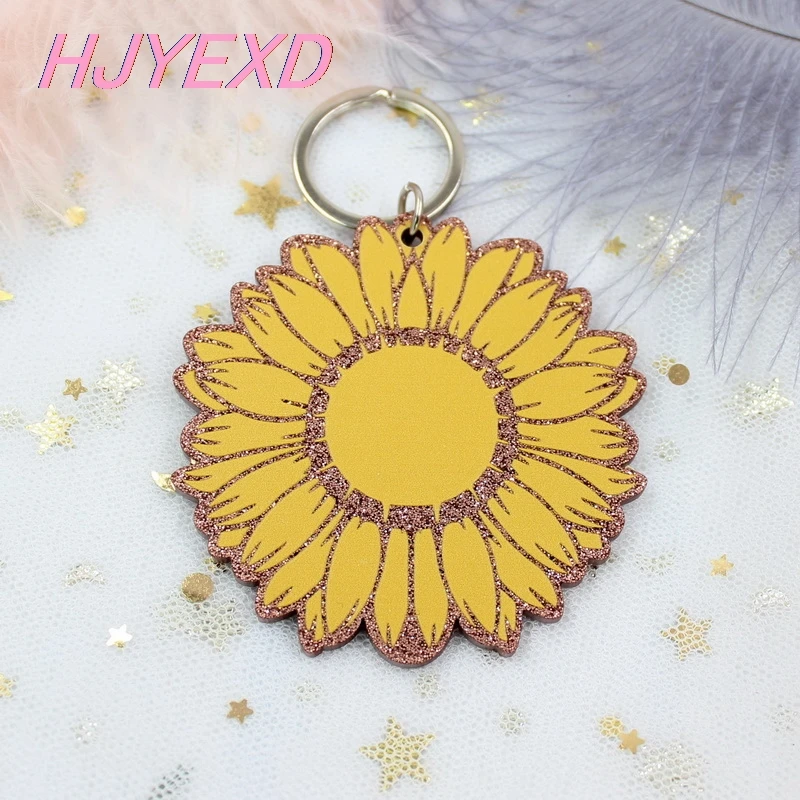 

63.5mm Coffee Glitter Acrylic Sunflower Keychain 2.5inches Monogram Keychain With Ring Laser Cutout-KC018